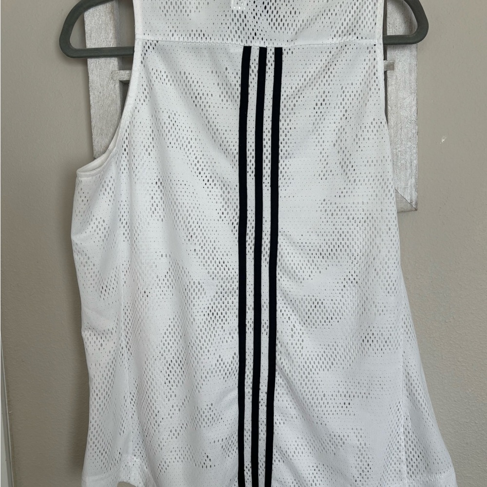 Adidas White Mesh Tank Top with Black Stripes